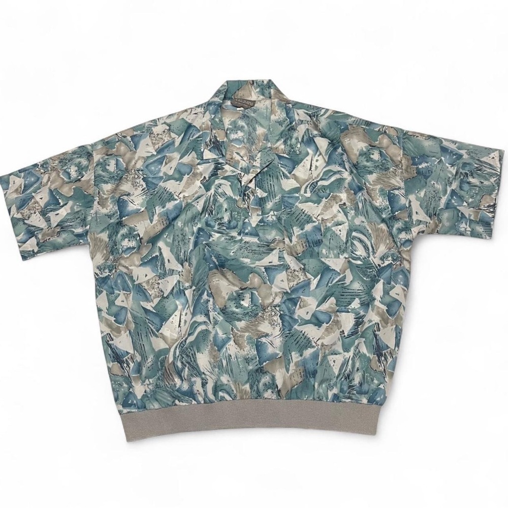 Triumph of California Vintage 80s Blue Abstract Polo Print Button Shirt Men's XL